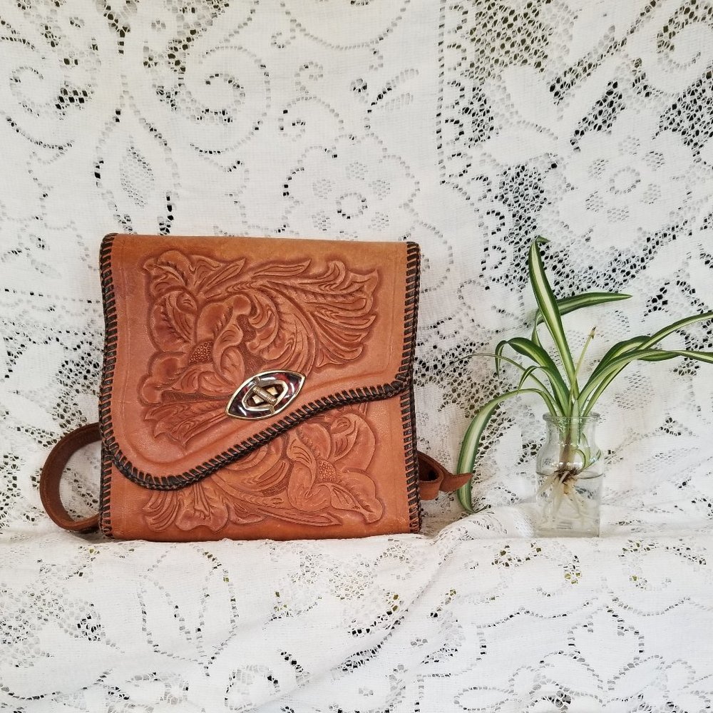 Vintage leather handbag, over the shoulder purse, BOHO satchel